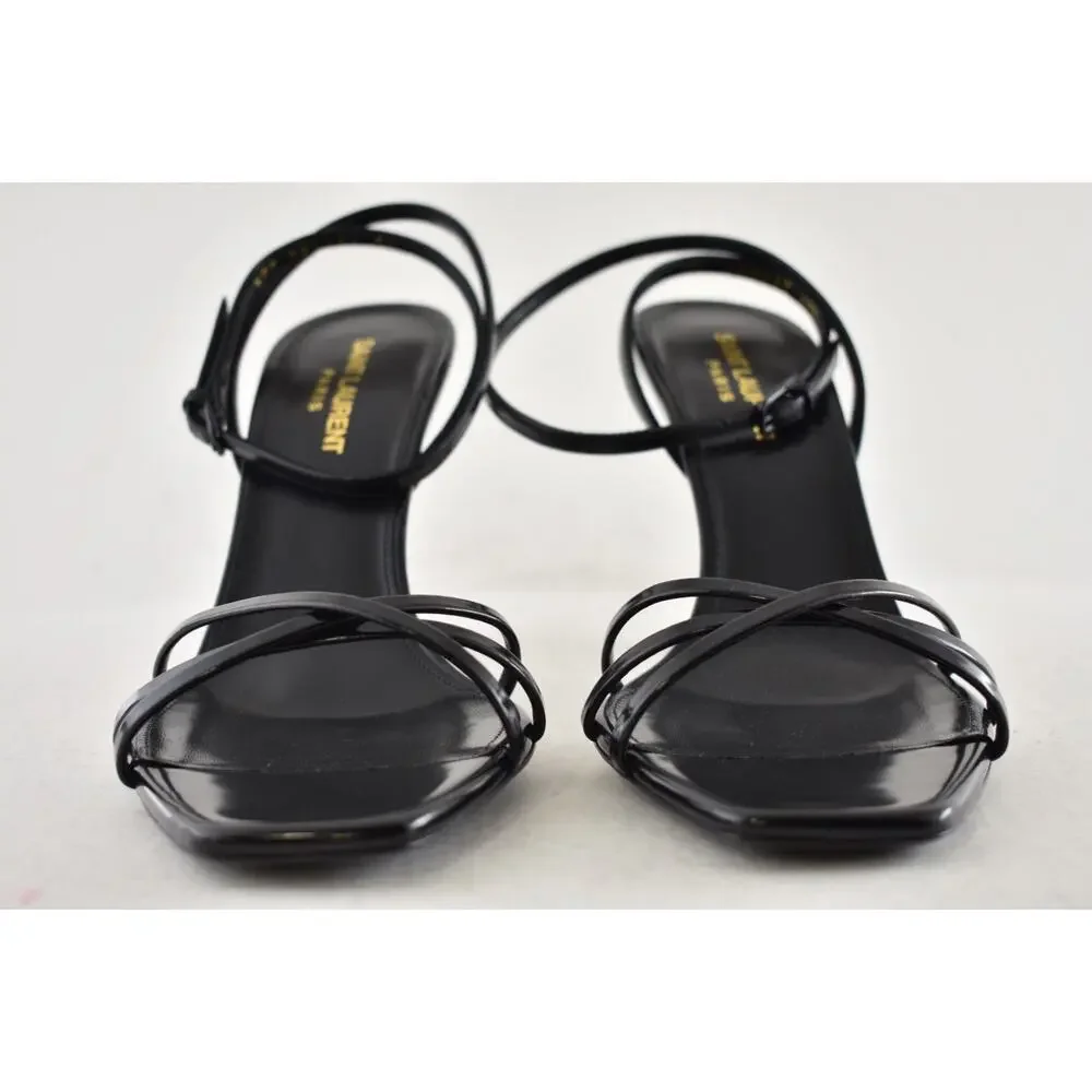 Saint Laurent Opyum 85 Black YSL Logo Heel Pump Ankle Strap Strappy Sandal 39.5 - Picture 10 of 16
